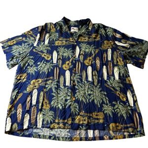 Diamond Head Hawaiian Shirt Surfboard Ukulele Palm Tree Print Mens XXL